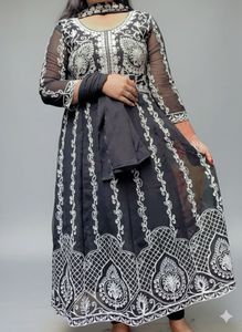 Black &amp; White Embroidered Anarkali