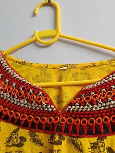 Vrindavan Yellow Printed short Kurti