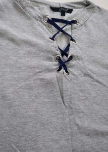 Lace-Up Gray Long Sleeve Top