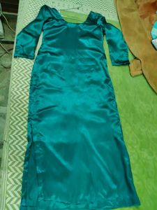 Elegant Turquoise Green Ethnic Satin Suit