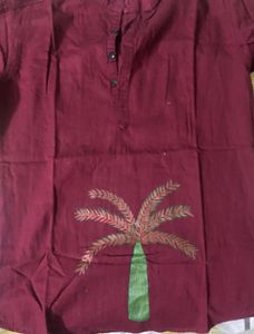 Maroon Kurta with Palm Tree Design Hand Painted