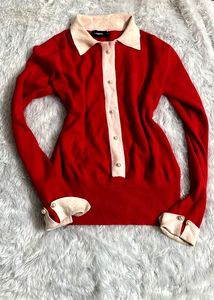 Korean Red Sweater with pearl button ✨