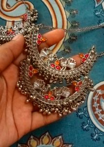 Oxidize silver necklace and earring set