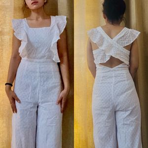 Schiffli Ruffle back crisscross Jumpsuit(b1g1)
