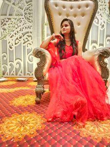 Red Floral Embroidered Tulle Gown