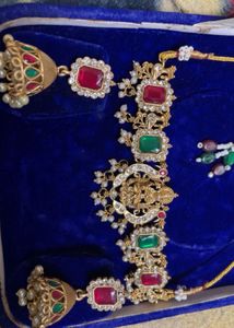 Gold Plated Elegant Lakshmi Devi green beads choke
