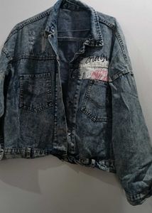 Printed Distress Denim Jacket