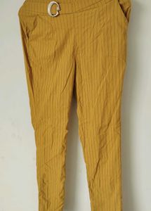 Women's Striped Mustard Trousers