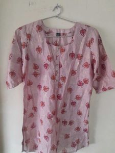 Leaf Print Button-Down Short Kurta