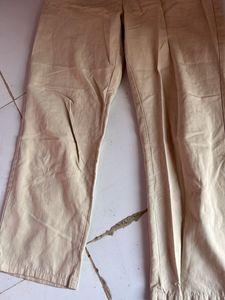 Beige Wide Leg Trousers