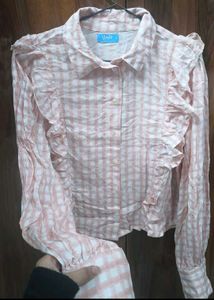 Cute Pink Checkered Ruffle Shirt