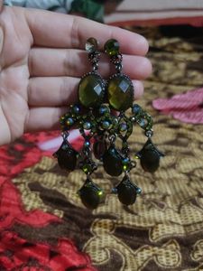 green stoned long earings