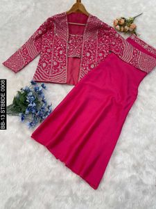 Chinon Silk Plazo+ Blouse With Overlay Jacket