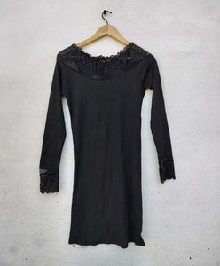 Black Lace Trim Mini Dress