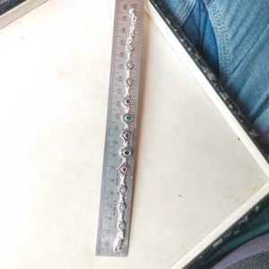 Pure Silver Antique Oxidised Pink&amp;Green CZ Bracele