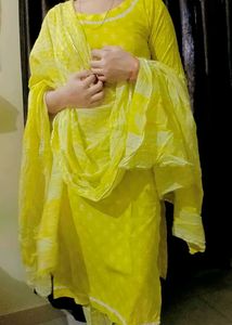 Yellow Kurta Pant With Dupatta Set