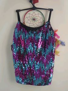 Sequins Top ( Silver and Blue-pink) Convertible