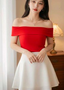 Korean Off-Shoulder Red Top