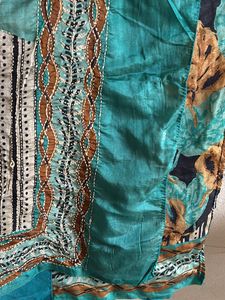 Tussar Silk Green And Cream Saree