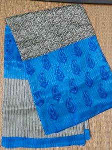 Blue & Grey Patterned Saree