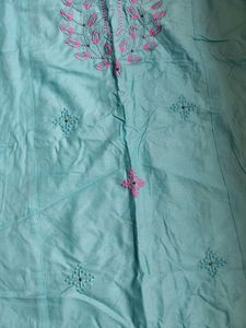 Cyan Colour Kurti With Embroidery