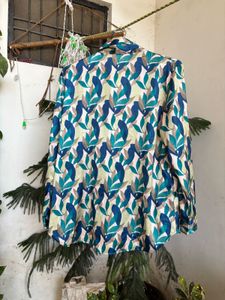 Leaf Print Button-Down Shirt