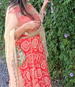 Orange Bandhej Printed Gown