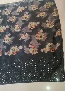 Black Flower Print Saree
