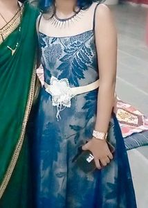 Blue Floral Illusion Neckline Dress
