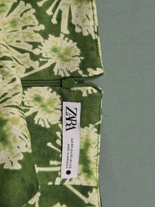 ZARA Floral Green Off Shoulder Maxi Dress pockets