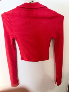 H&amp;M Ribbed Zip-Up Crop Top