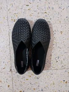 Black Woven Slip-On Shoes