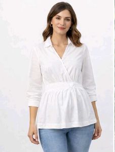 Soft White Peplum Top with Structured Waist✨