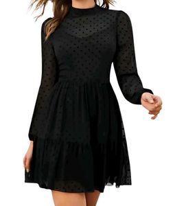 Ruffled Black Knee Length Dress
