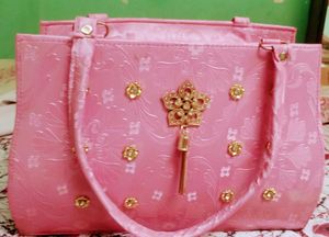 Chic Pink Floral Embellished Handbag