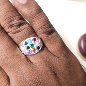 Pure Silver Multicolor 9 Precious stone Ring