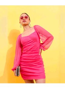 Hot Pink Ruched Bodycon Dress