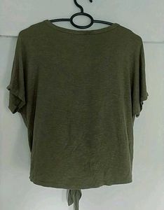 Olive Green Tie-Front Top