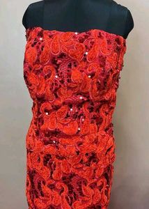 3D PAISLEY GOWN WITH TRAIL
