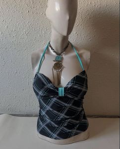 Plaid Halter Tankini Top