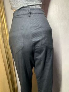 Gray Checked Straight Leg Pants