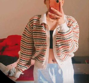 Striped Net Multicolour Knit Cardigan