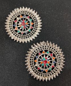 Oxidised Enamel Silver Plated Earrings