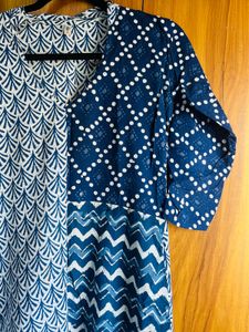 Blue Printed Ethnic Kurta Dress