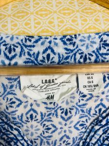 H&amp;M Blue Patterned Tunic Top