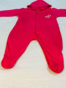 Red hooded baby onesie