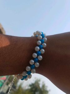 Pearl &amp; Blue Bead Bracelet
