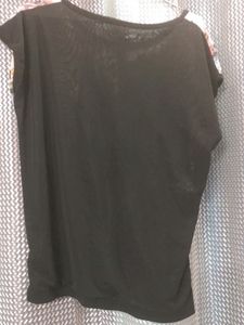 Black Multicolor Flowers Transparent Top
