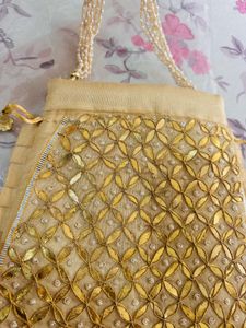 Golden Gota Patti Embroidered Potli Bag