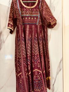 Maroon &amp; Gold Anarkali Dress